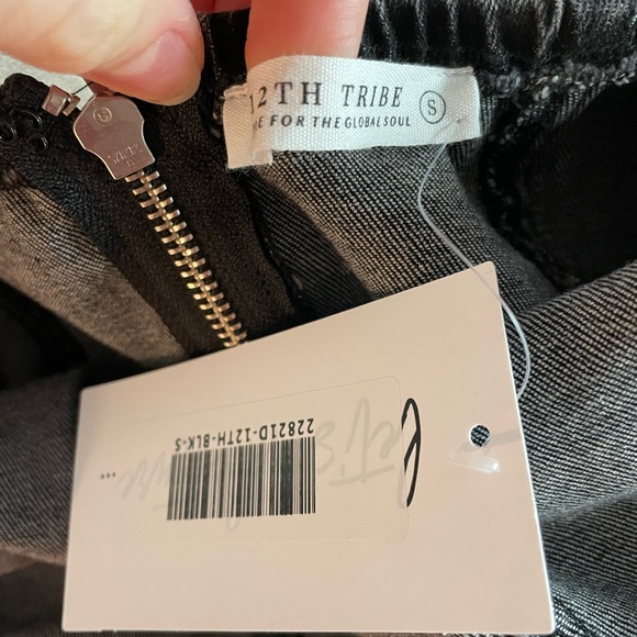 12th Tribe Black Denim Mini Skirt with Fringe - Picture 3 of 9